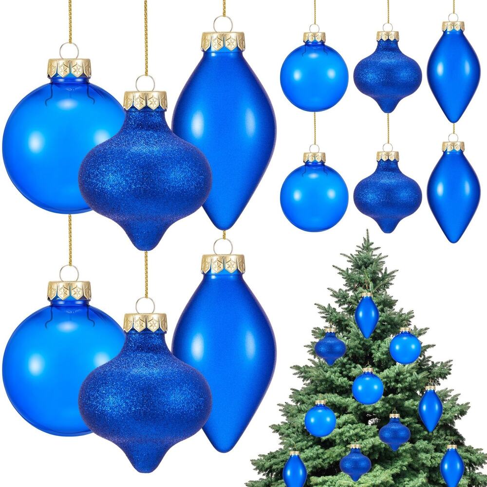 Christmas Ornaments Blue Shatterproof Tree Decorations Set Ball Drop Glitter